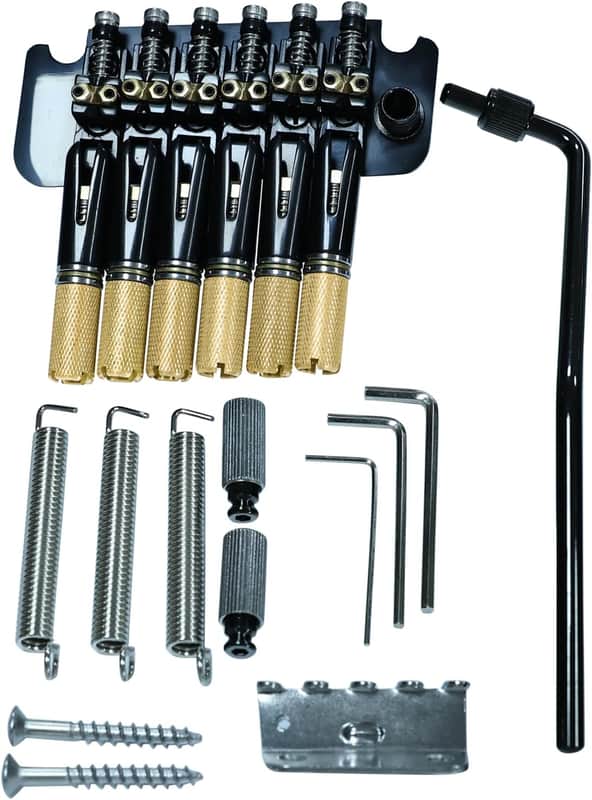 10.5mm Headless Electric Guitar Bridge Black Brass Block Saddle Hardened Steel Plate 2 point tremolo bridge for Fanned-fret 6 String Headless Electric Guitar Replacement parts image 1