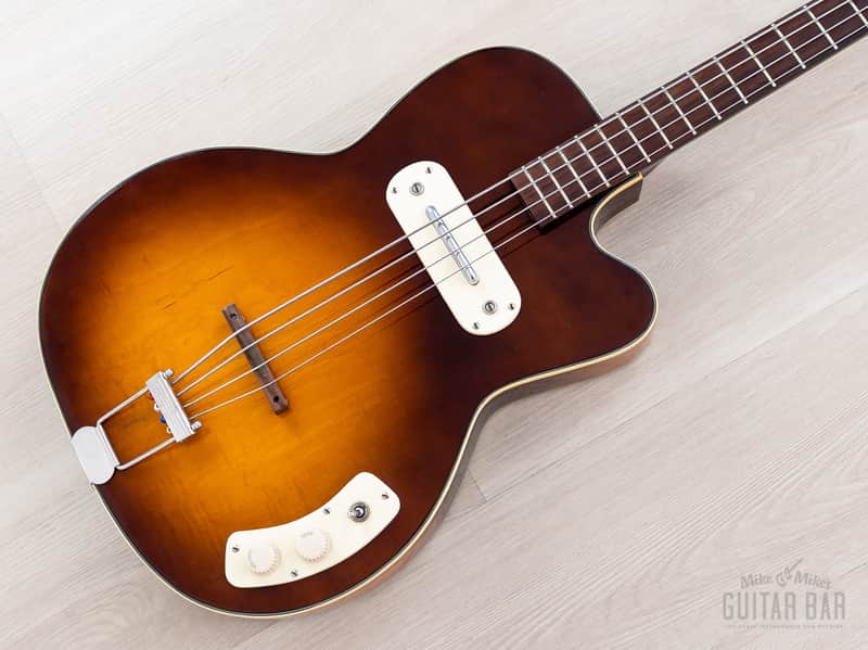 1961 Kay K5965 Pro Howlin' Wolf Vintage Hollowbody Bass Guitar Sunburst, 100% Original w/ Case, K162