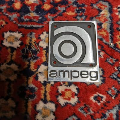 Ampeg Logo Badge Emblem 69-73 Steel, Black 4x3 Inch Logo Badge USED Original Part image 1