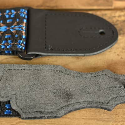 Franklin F2-BL 2" Premium Series Folk Weave Guitar Strap Blue/Black Glove Leather Ends Ships FREE image 3