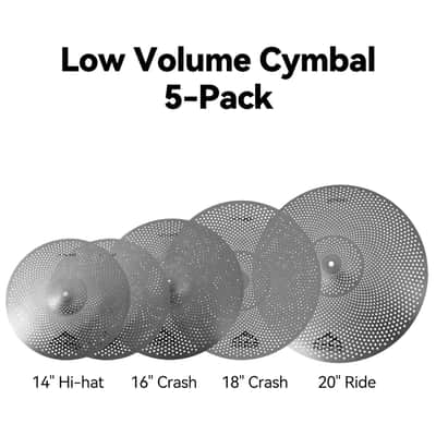 EASTROCK Low Volume Cymbal Pack - 5 Piece Set, 14" Hi-Hat + 16" & 18" Crashes + 20" Ride with Cymbal Bag and Felts image 2