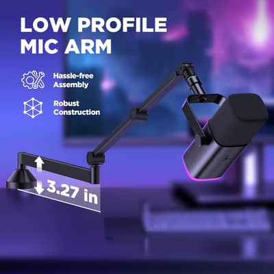 Low Profile Mic Arm, 360Â° Rotatable Microphone Arm Stand Foldable Desk Mic Boom Arm With 3/8" To 5/8" Adapter For Fifine Am8 K669B Quadcast Solocast At2020 And Other Mics image 2