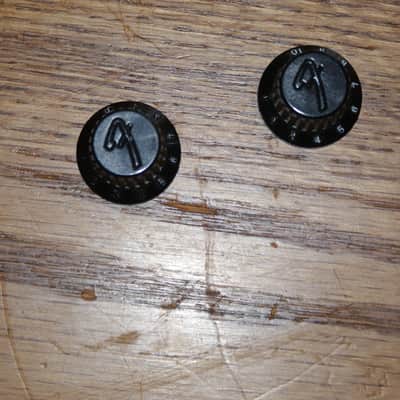 Fender Contemporary (2) Two Fender Logo Rubber Grip Vol/Tone knobs 1984-1987 Black image 5