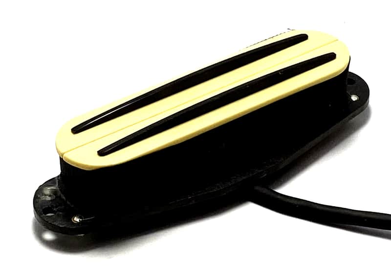 Dragonfire AR5 Strat Sized Humbucker, 1 Qty Position Interchangeable 4 Wire Dual Rail AlNiCo V Pickup ~ Cream with Black Rails image 1