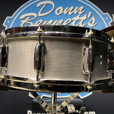 Slingerland - 5x14" No. 140, 10-Lug Aluminum Snare Drum with Rapid Strainer 1970s - Ribbed Aluminum. Engraved Hoops! image 14