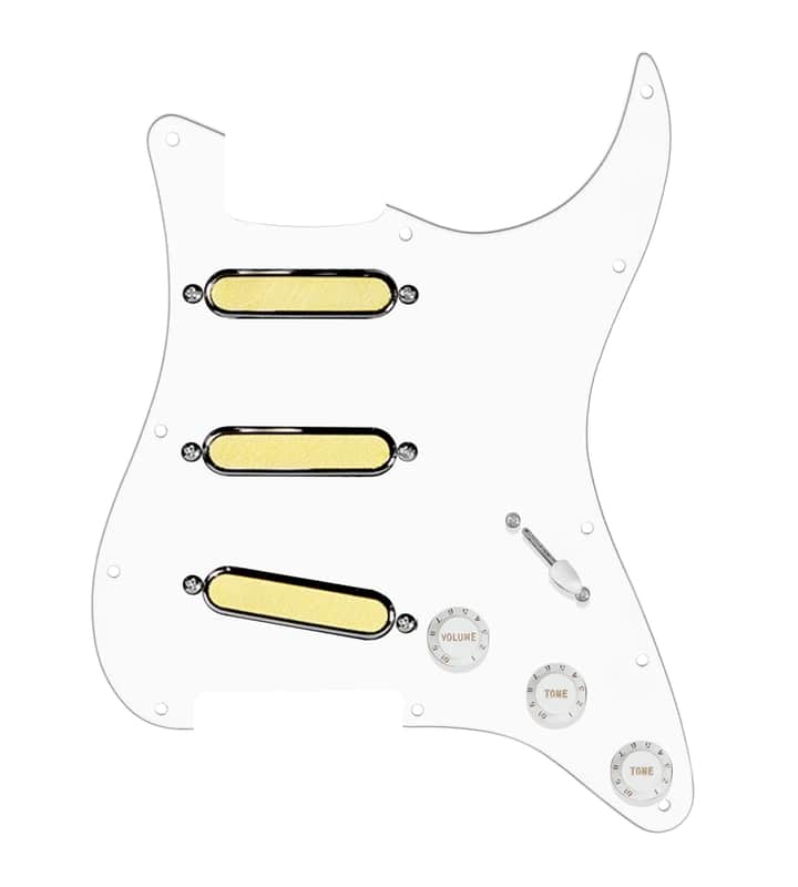 920D Custom Gold Foil Loaded Pickguard For Strat With White Pickups and Knobs, White Pickguard For Strat, and S7W Wiring Harness image 1