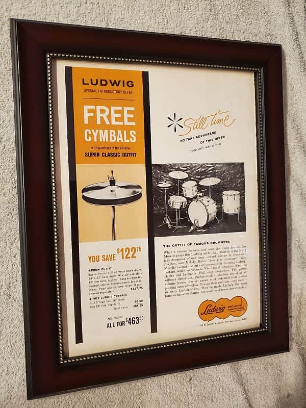 1964 Ludwig Drums Promotional Ad Framed Joe Morello Set Original image 1