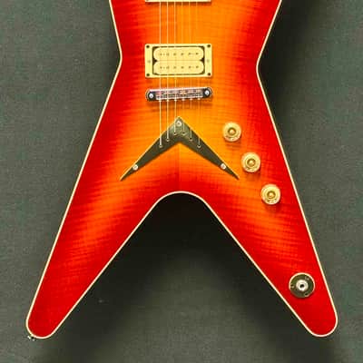 Dean - USA - ML - Patents Pending - Flame Top - Trans Cherry Sunburst - DiMarzio Super Distortion Pickups - Chrome Hardware - Brass V Plate - OHSC - Call for Best Price !!! image 3