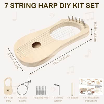 Lyre Harp 7 String DIY Kit, Wooden Instrument Kit image 2