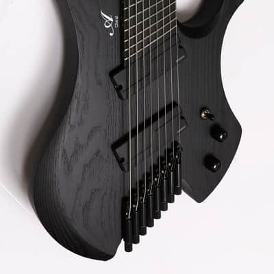 Agile 8 String Multi-Scale Fan Fret Chiral Nirvana 82528 RL MOD SS Flat Black Headless Electric Guitar image 6