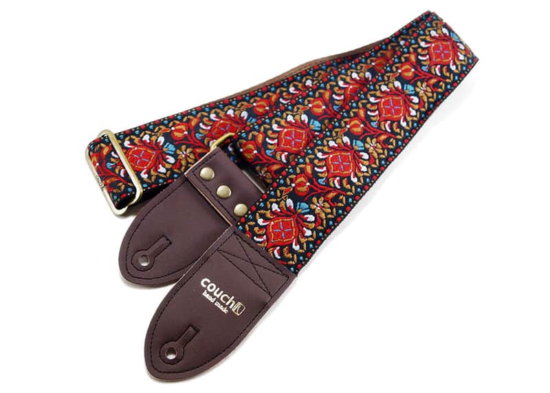 Buckskin Hendrix-Style Woven Guitar Strap Made of Recycled Seatbelt and Vegan Leather image 1