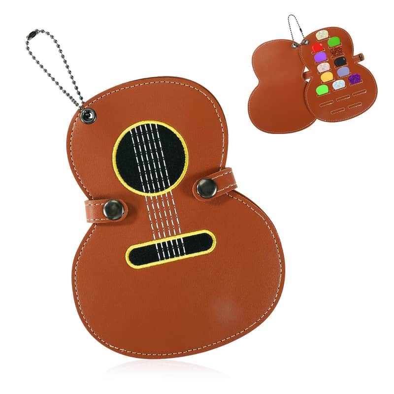 Leather Guitar Shaped Pick Holder, Personalized Portable Guitar Pick Case with 17 Slots Guitar Pick Box Keychain Guitar Pick Storage Bag Gifts for Guitar Lovers Player (Brown) image 1