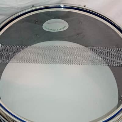 MARTIAL PERCUSSION (SEE VIDEO SAMPLE)CUSTOM HANDCRAFTED UTILITY SNARE DRUM 2024 - BLUE ON BLACK (ORANGE PEEL EXTERIOR LACQUER) image 8