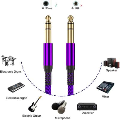 1/4 Inch TRS Instrument Cable 10ft 2-Pack,Straight 6.35mm Male Jack Stereo Audio Interconnect Cord,6.35 mm Balanced Line for Electric Guitar,Bass,Keyboard,Mixer,Amplifier,Amp,Speaker,Equalizer image 3