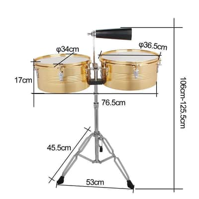 New Golden 13" 14" Timbales Drum Set Percussion with Stand Cowbell