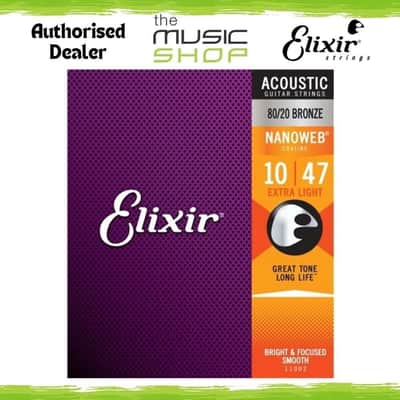 Elixir Nanoweb Acoustic Guitar Strings, 80/20 Bronze, Extra Light, 10-47 - 11002 image 1