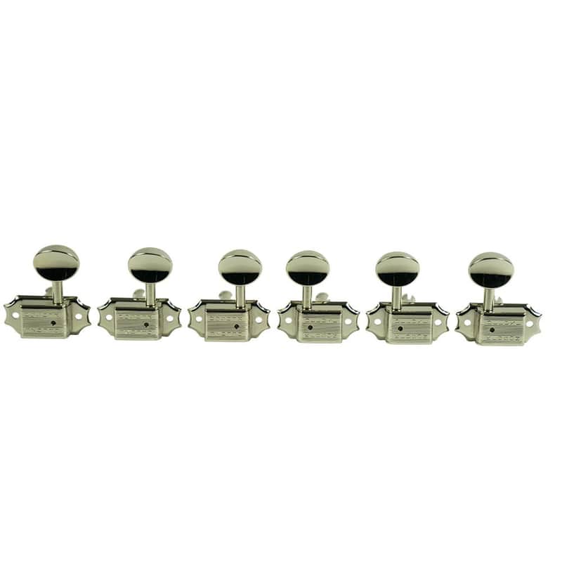 Kluson 3 Per Side Deluxe Series Tuning Machines - Double Line - SafeTi Post - Nickel With Metal Oval Buttons image 1