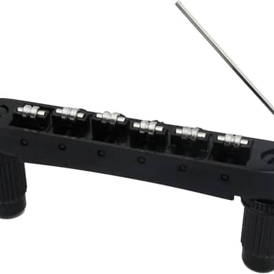Guitar Tune-O-Matic Roller Saddle Bridge Replacement Part Compatible with Gibson Les Paul LP SG Style 6 String Electric Guitar - GM005, Black image 1