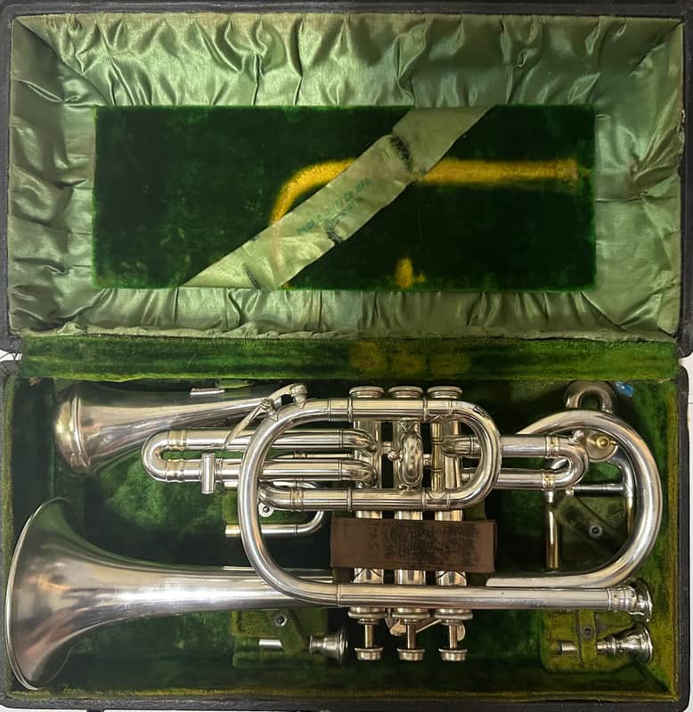 Circa 1920 Brua C. Keefer Silver-Plated Bb/A Rotary-Change Cornet with Case & Slides