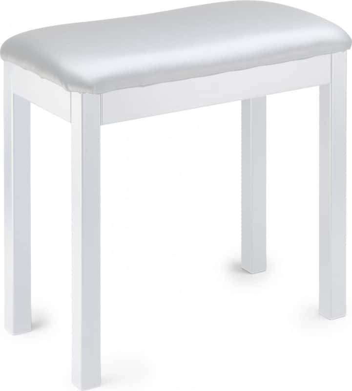 21840White metal piano or keyboard bench with black vinyl top image 1