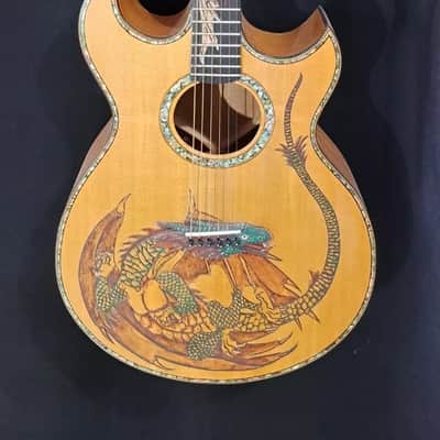 Blueberry Handmade Double Cutaway Grand Concert Acoutic Guitar Dragon Motif image 3
