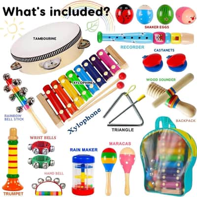 INLAIER Wooden Musical Instrument Set with Xylophone & Tambourine image 2