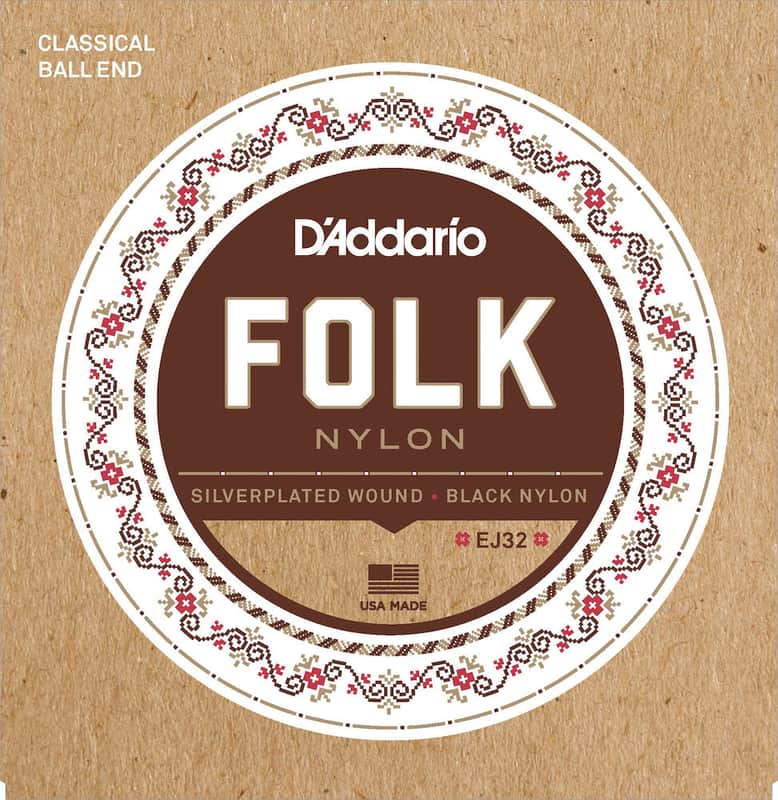 D'Addario D''Addario EJ32 Folk Nylon Guitar Strings, Ball End, Silver Wound/Black Nylon Trebles image 1