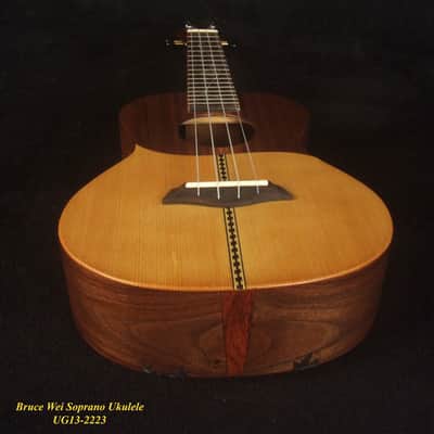 Handmade Soprano Ukulele, Solid Spruce, Curly Phoebe zhennan, Walnut, Leaf Inlay, Soft-bag, Bruce Wei UG13-2223 image 8