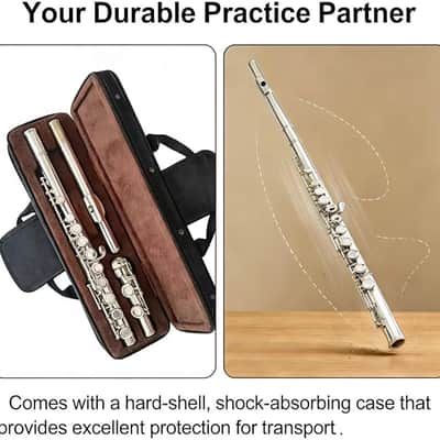 C Flute 16 Key Closed Hole - Beginner Flute to Professional Concert Flute | Nickel/Silver Plated Flute Instrument with Cleaning Kit, Case & Tuning Rod | Flutes for Beginners, Students & Professional image 2