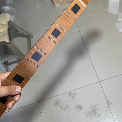 4 string electric bass neck P bass stainless steel 21 frets Roasted flame Maple guitar neck 34inch hole 18mm black block inlay image 1