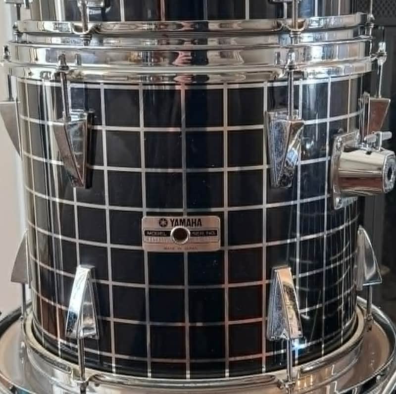 Yamaha 80’s 5000 Series 11x13 Rare Black/Chrome Grid Wrap TOM image 1
