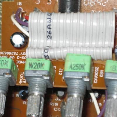 NOT working / For Repair / For parts / AS IS used Boss OS-2 CIRCUIT BOARD with circuit board components and INPUT, OUTPUT, & power jacks (NO: casing, LED, switch, bottom plate, knobs, nuts washers, screws & missing some wires) from around 2007 image 14