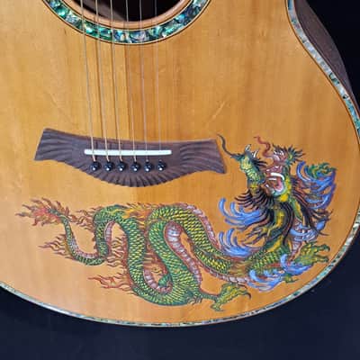 Blueberry Handmade Acoustic Guitar Grand Concert Dragon Motif image 11