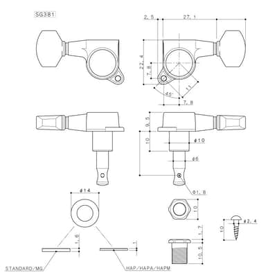 Genuine Gotoh MIJ SG381 135 Deg 6 Inline Tuners, Gold image 3