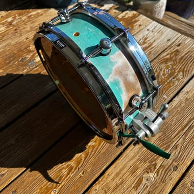 Custom made Snare Drum 12” x 5” Maple Snare 2025 - Distressed Retro Blue Venetian Plaster image 3