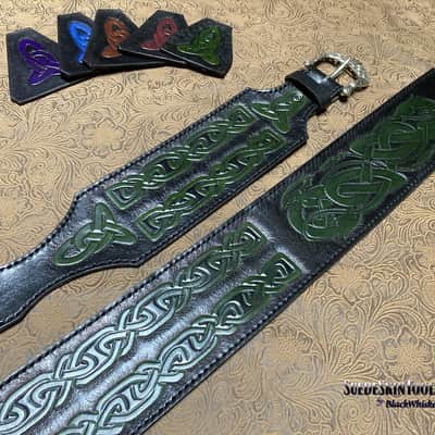 Custom Tooled Leather Celtic Knot Dragon Norse Viking Guitar Strap Colors SuedeSkinTools image 2