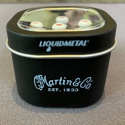 Martin APP0004 Luxe Liquidmetal Bridge Pin Set - Bone w/ Red Inlay image 3