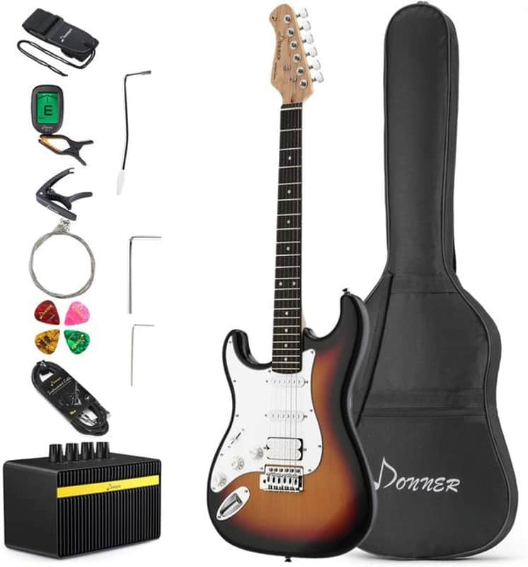 39 Inch Left Handed Electric Guitar Kit Bundle Black, Starter Pack with Accessories image 1