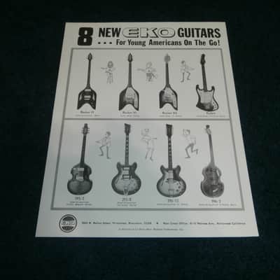 Vintage 1960's "8 New Eko Guitars" Flyer! Rocket, Kadett, 290/12, 292/E! image 1