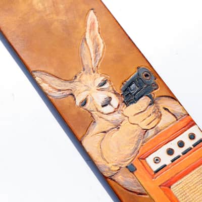 burnyblack custom made guitar strap - gungaroo brown/orange image 7