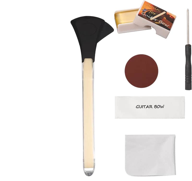 Guitar Bow Kit, 2-in-1 Horsehair Aluminum Alloy Guitar Bow Pick with Rosin Sandpaper Cloth Fun Acoustic Instrument Playing Tools Create Violin & Cello Sounds Creative Gift for Music Lover image 1