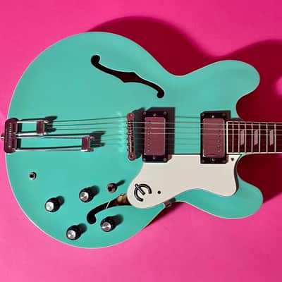 1998 Epiphone Riviera rare color Turquoise frequensator tailpiece image 1