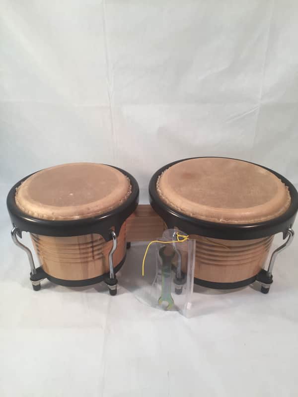 MP Custom Pro Bongo Set in Natural Wood-Skin Drum Heads-Tunable-7" and 8.5" image 1