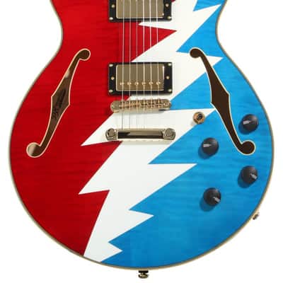 D'Angelico Grateful Dead Premier SS Semi-hollowbody Electric Guitar - Red  White  and Blue Lightning Bolt image 2