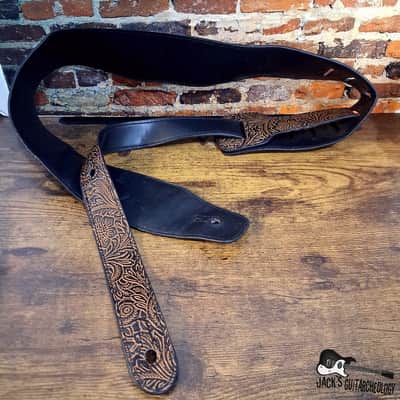 P&P Music PU Leather Guitar & Bass Strap - Tooled Floral Pattern *USED* (2020s - Brown) image 3