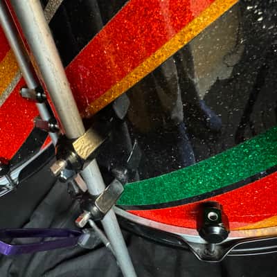 Rikki Rockett's Poison, Rockett Drum Works 2011 Tour Set. Maple/Carbon Fiber 18x22 (x2) 14.5x16, 12.5x14, 9.5x12. MultiColor Stripe Wrap image 15