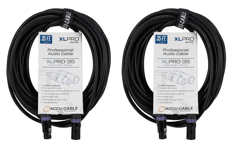 (2) American DJ ADJ XLPRO-35 35 Foot 3-Pin XLR Male to XLR Female Audio Cables image 1