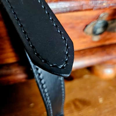 Hand Made, Hand Stitched Guitar strap "Rockatansky" in Black & Black - Vegetable Tanned Leather image 5