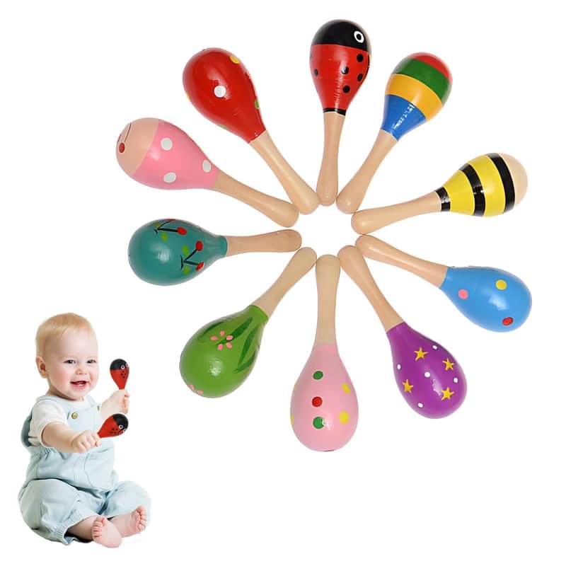 2025 Unbranded Wooden Baby Maracas,4 Pcs Maracas,Colorful Shak...