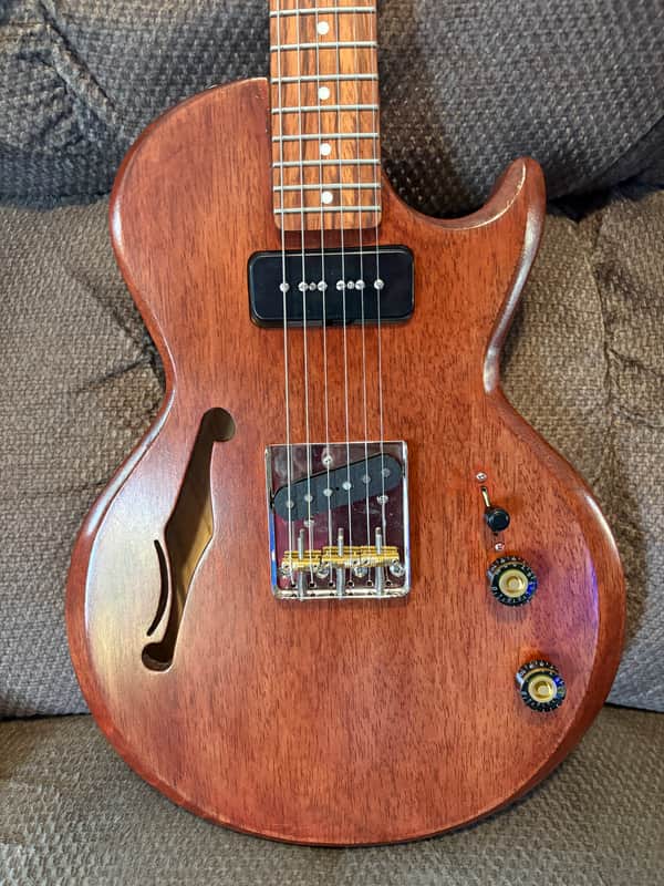 Custom Semi Hollow LP \Tele Brazilian wood done in worn cherry, Vintage wound pickups - Curly maple neck image 1